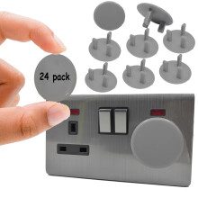 UK Baby Safety Socket Protectors 24 Pack - Child Proof Plug Covers, Socket Guards for 3-Pin UK Power Sockets, BPA-Free, Easy to Install, Grey