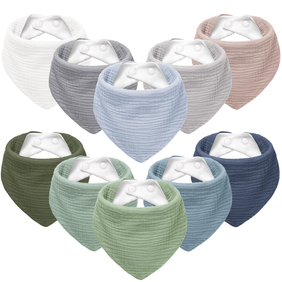 Susurration Muslin Baby Bibs 10Pack Soft Triangular Adjustable Baby Dribble Bandana Bibs With Adjustable Snaps For Unisex Baby Girls & Boys