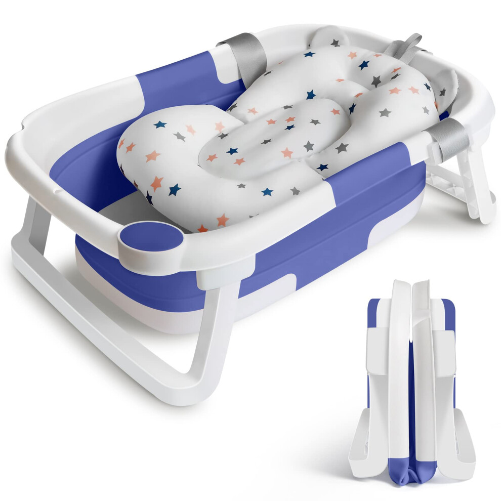 Baby Bath Tub Foldable Bathtub, Newborn Baby Plastic Bathtub With Cushion Pad Foldable Anti-Slip Legs Collapsible Tub For Toddler Baby Kids Bathing - Glenmore