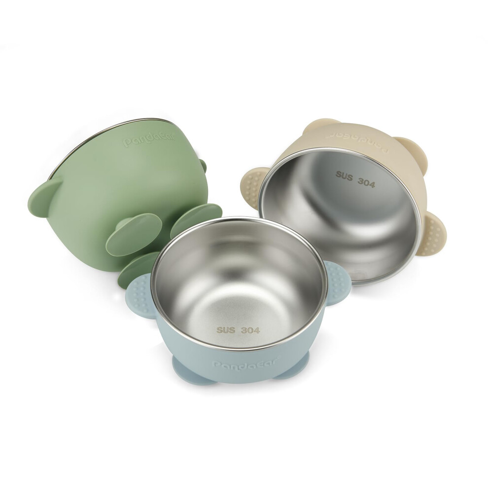 3 Pack Stainless Steel Baby Bowls With Suction, Non-Slip Toddler Bowls With Silicone Sleeve For Kids Infants Children, Unbreakable & Mess Fr Pandaear