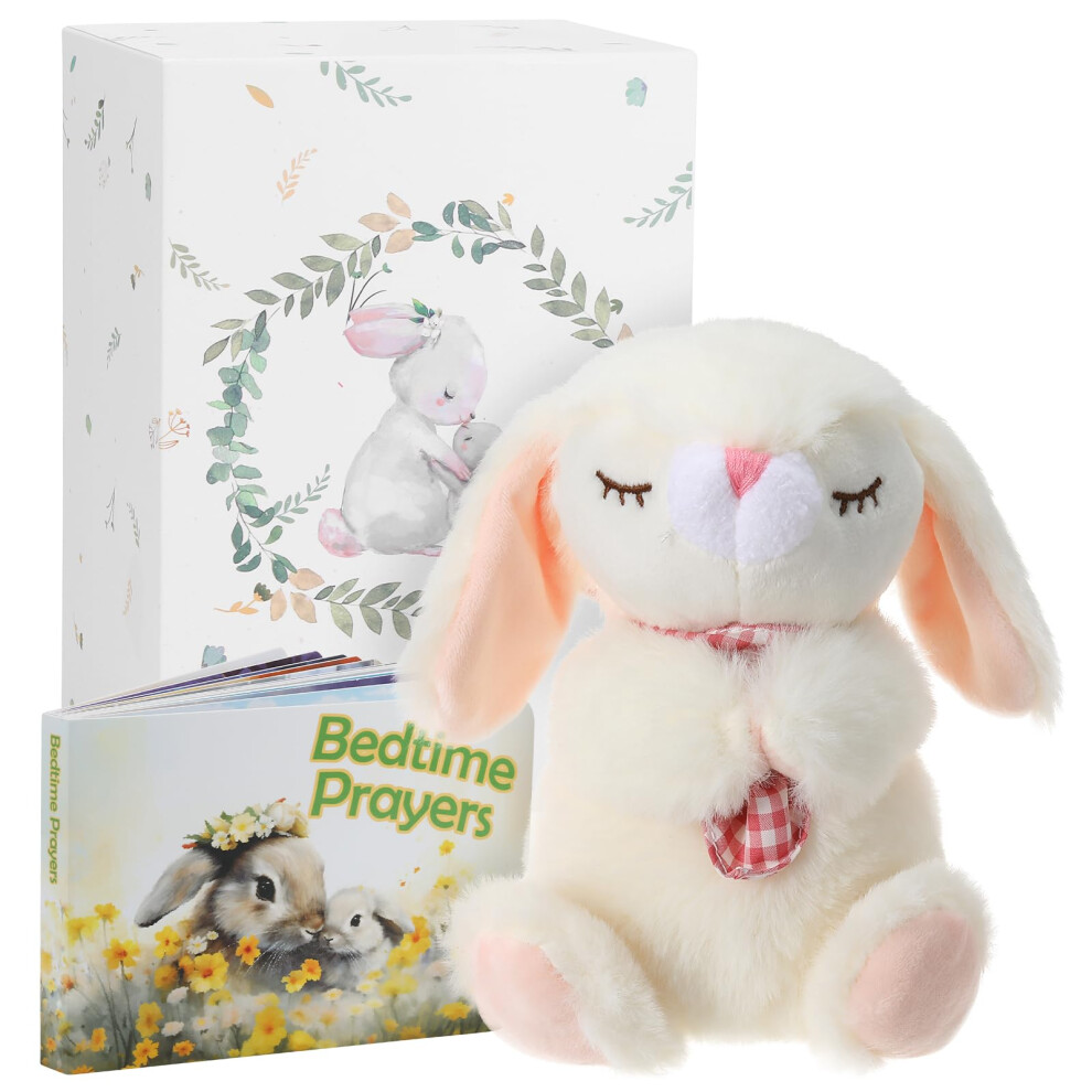 Baptism Gifts For Girls And Newborn Baby, Christening Gifts Set, 7" Praying Bunny Plush Toy And Bedtime Blessing Book In Keepsake Gift Box, I Sawnfay