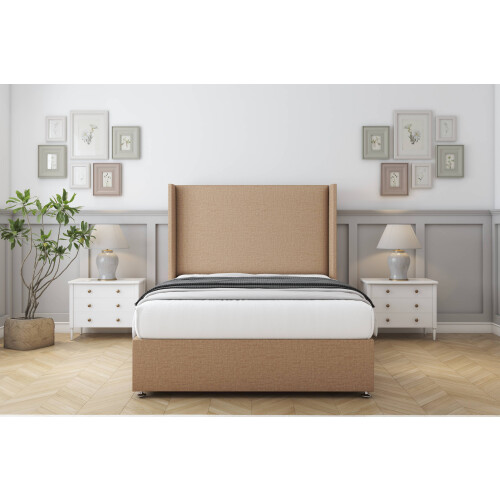 (5' King, Latte) Sloomy Devonshire Dumfries Divan Bed Base No Drawers With 54" Wingback Headboard 1