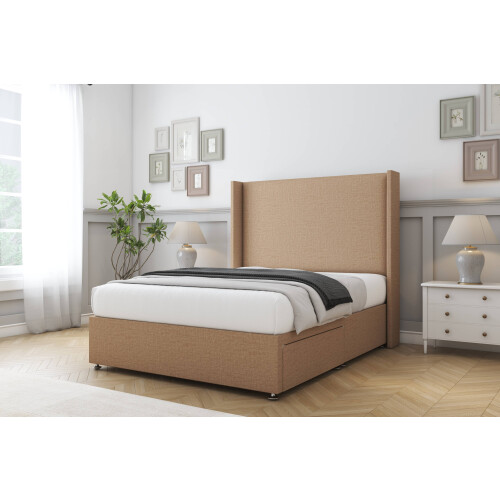 (5' King, Latte) Sloomy Devonshire Dumfries Divan Bed Base No Drawers With 54" Wingback Headboard 2