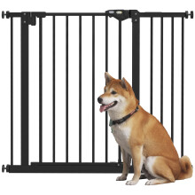 PawHut Dog Gate, Stair Gate Pressure Mount with Auto Closing Door, for Doorways, Hallways, One Hand Operate, Two Way Open, 74–94cm Openings, Black