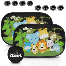 iZoeL Car Sun Shade for Baby Kids 2 PCS Static Cling Side Window Car 80GSM Animals Cars Rear Sunshades Universal with 8 Suction Cups and Storage Bag