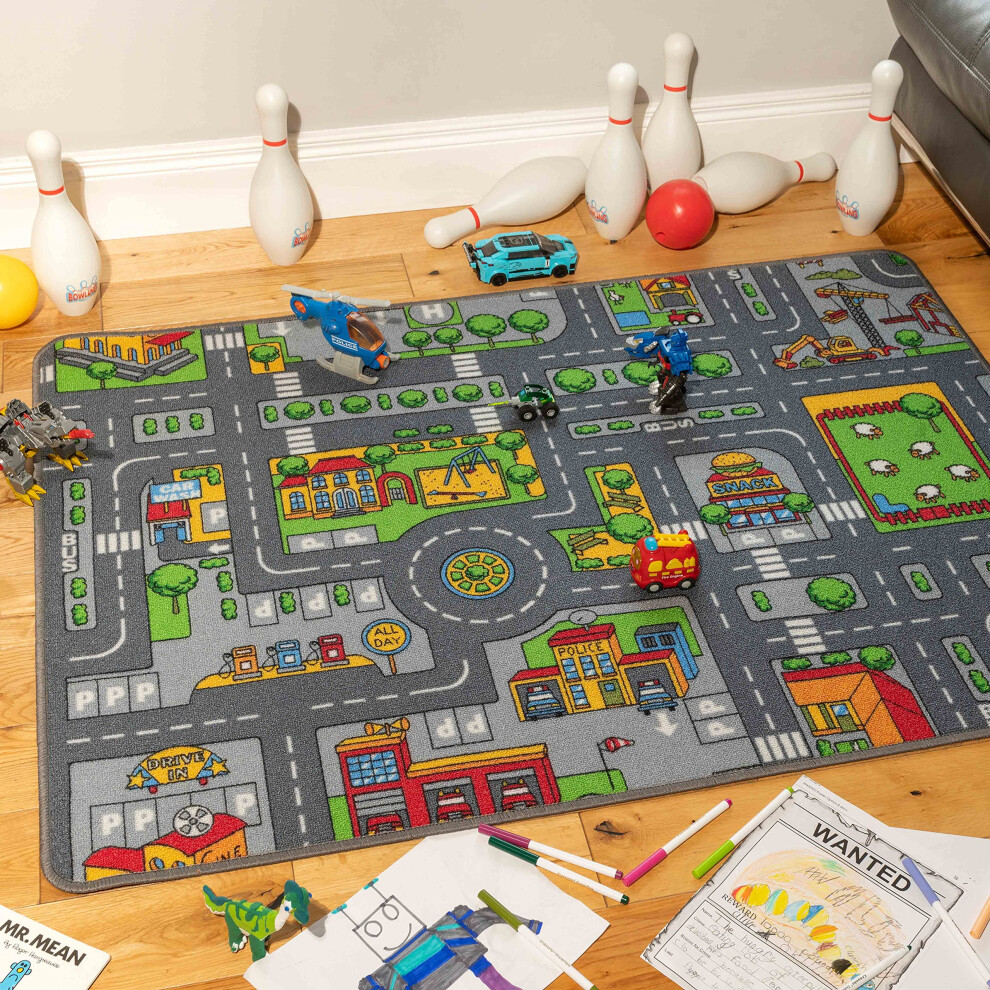 Children's Kids Boys Girls City Town Car Roads Interactive Playroom Playmat Creative Toddler Soft Durable Educational Classroom Nursery The Rug House