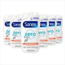 Sanex Zero% Hypoallergenic Nourishing Baby Bath Foam & Shampoo 450ml x 6 - 0% colourants, sulphates* & soap - leaves skin feeling soft and hydrated -