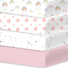 Little Grape Land 4 Pack Baby Cot Sheets 120 x 60 cm Fitted, Ultra Soft Breathable Microfiber Polyester Cot Bed Fitted Sheets, Oeko-Tex 100 Certified