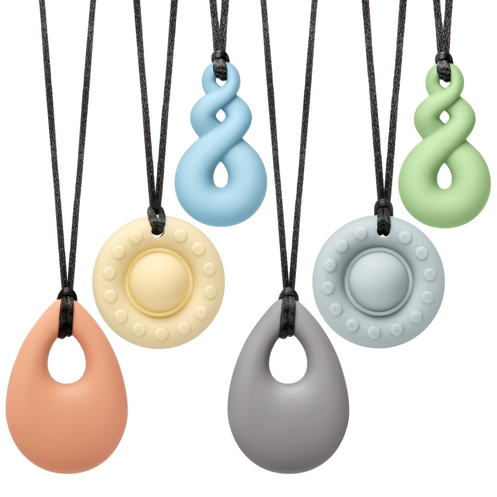 Sensory Chew Necklace For Autism & Adhd – 6 Pack Food Grade Silicone Chew Toys For Kids, Bpa-Free Oral Motor Teether For Boys & Girls, Safe For Cldy