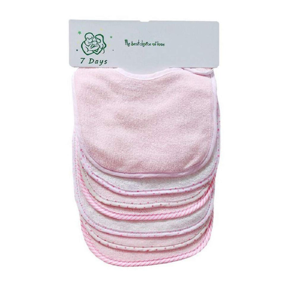 Whapelq Baby's Soft Double Layers 80% Cotton Absorbent Bandana 7 Bibs Set (Pink)