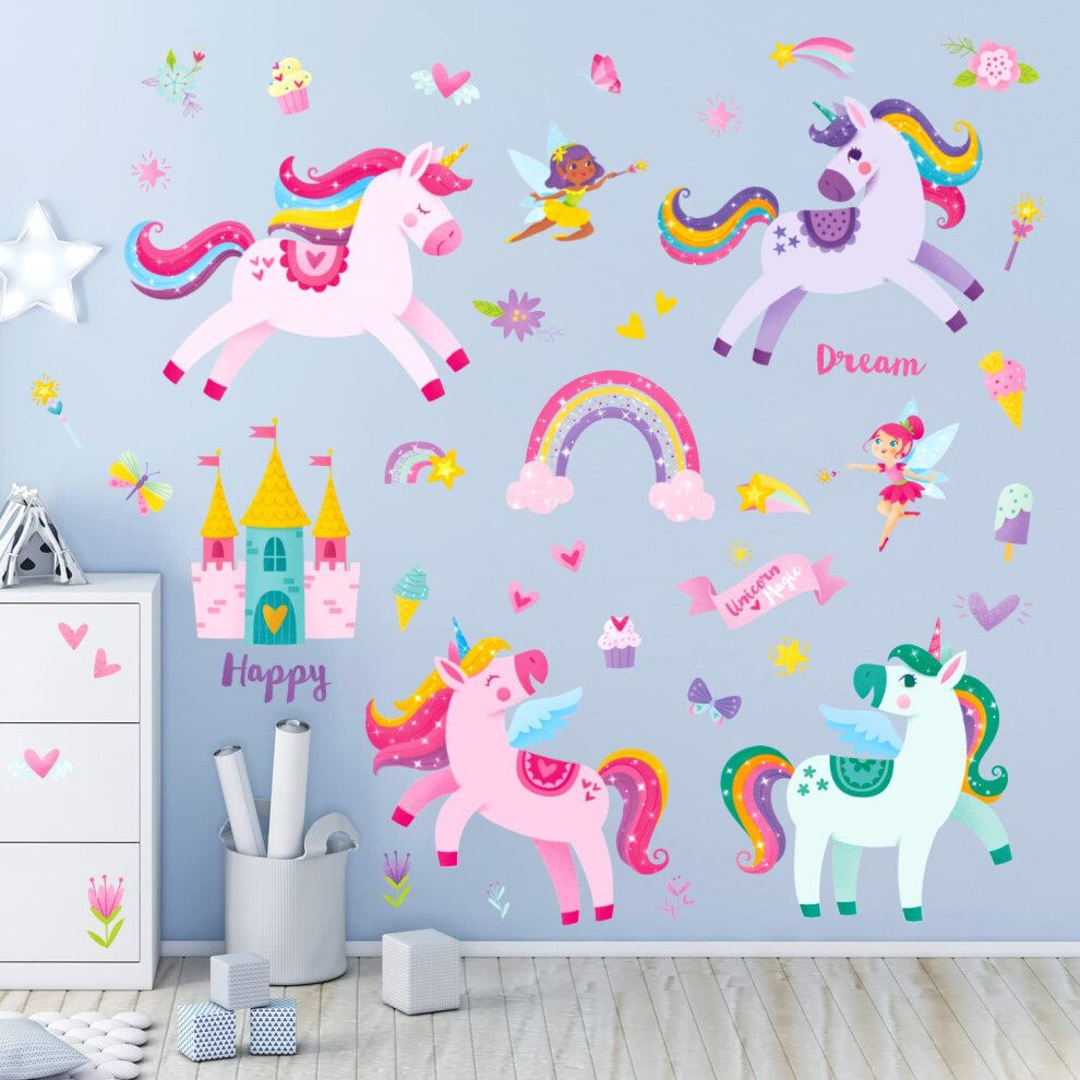 Ds9-2119 Colorful Unicorn Wall Stickers Fairy Rainbow Kids Quote Decals Removable For Girls Nursery Bedroom Living Room Art Home Decor Decor Decowall