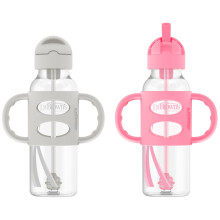 Dr. Brown's Sippy Straw Bottle with Silicone Handles, Gray & Pink, 8