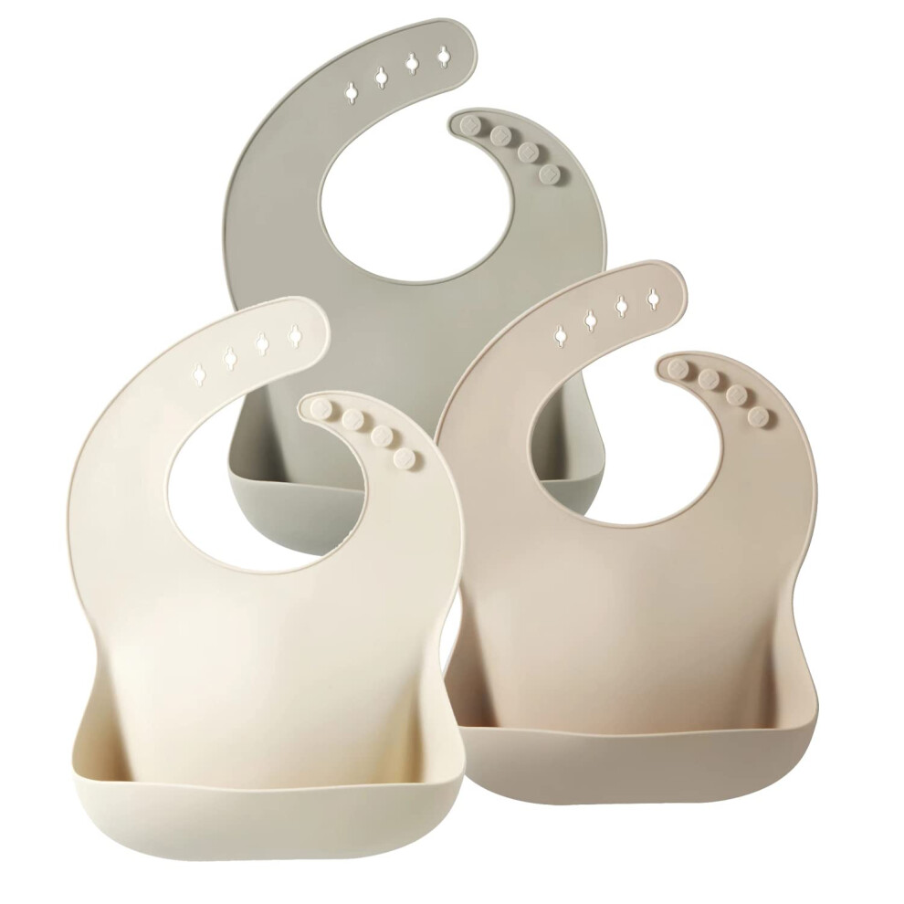 3 Pack Silicone Baby Bibs | Adjustable Waterproof Feeding Bibs With Deep Food Catcher Pocket For Babies & Toddlers (6 Months - 6 Years), Bpa Pandaear