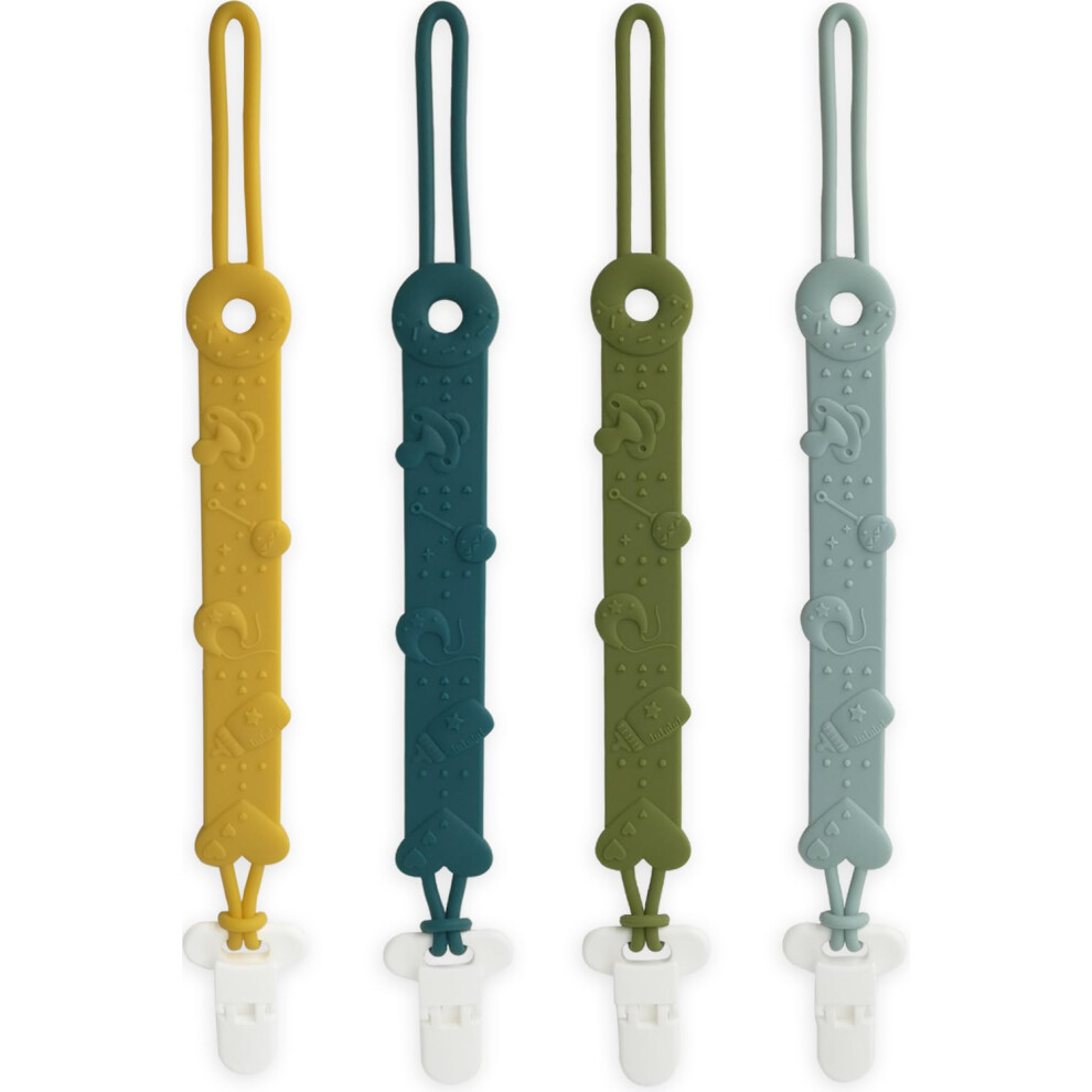 Mobu Dummy Clip 4Pcs Soft Silicone Dummy Clips Boys Girls, Cute & Stylish Colours Pacifier Clips Holders Soother Clips Chains (4 Colors_ⅰ)