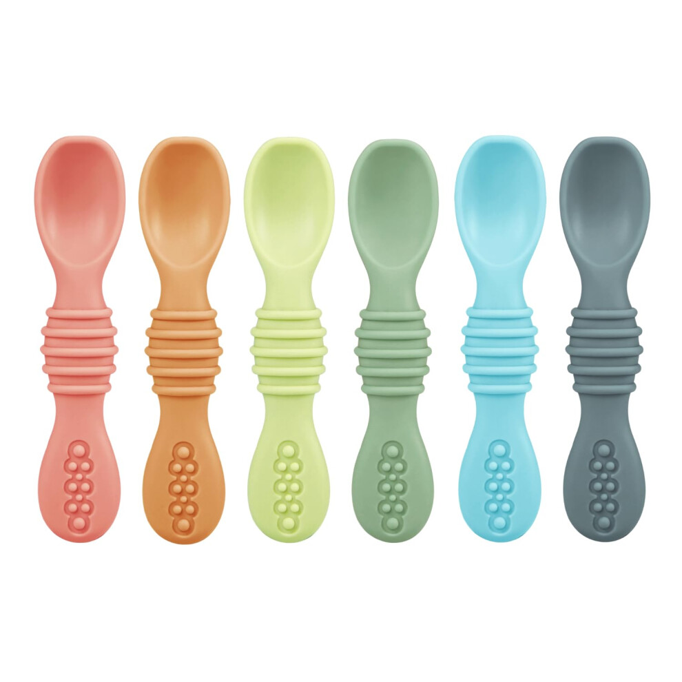 Pandaear 6-Pack Baby Spoons For Self-Feeding, 2-In-1 Silicone Teether & First Stage Training Utensils, Shallow Design For Choking Prevention, Bpa-Fre