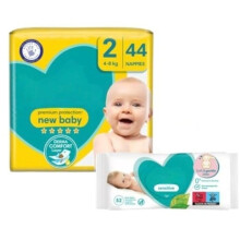 Protection Bundle Size 2, 44 Nappies, 4kg-8kg, Essential Pack with Baby Wipes 52pk