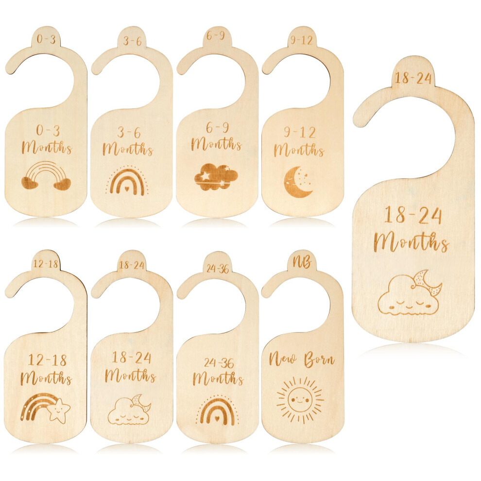 Hagot 8 Pcs Baby Wardrobe Dividers, Cartoon Baby Wardrobe Dividers, Wood Safe Wardrobe Separators, Wood Baby Clothes Dividers From Newborn To 36 Mont