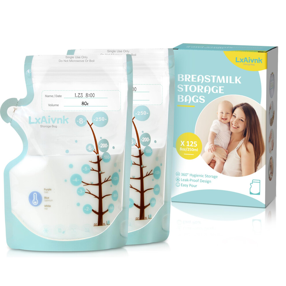Breastmilk Storage Bag - 8Oz(125 Count), Breast Milk Storage Bags Freezer, No Leak Milk Storage Bags Breastmilk, Strength Thin Design,Breast Lxaivnk
