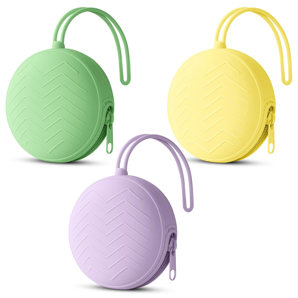 Aolso Purple/Green/Yellow 3 Pack Silicone Dummy Holder Case, Pacifier Holder, Portable Soother Pods, Bpa Free, Baby Pacifier Case For Travel, Home