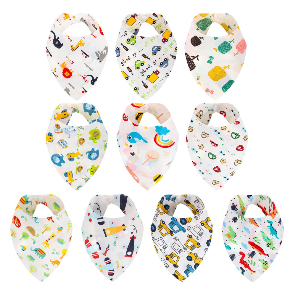 Lanjue Baby Bibs, 10 Packs Baby Dribble Bibs Bandana Bibs With Adjustable Snaps, Soft Cotton Toddler Drool Bibs For 0-36 Months Newborn And Toddlers