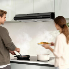 FIREGAS 60cm Black Cooker Hood 250m³h Kitchen Extractor with Push Button Co