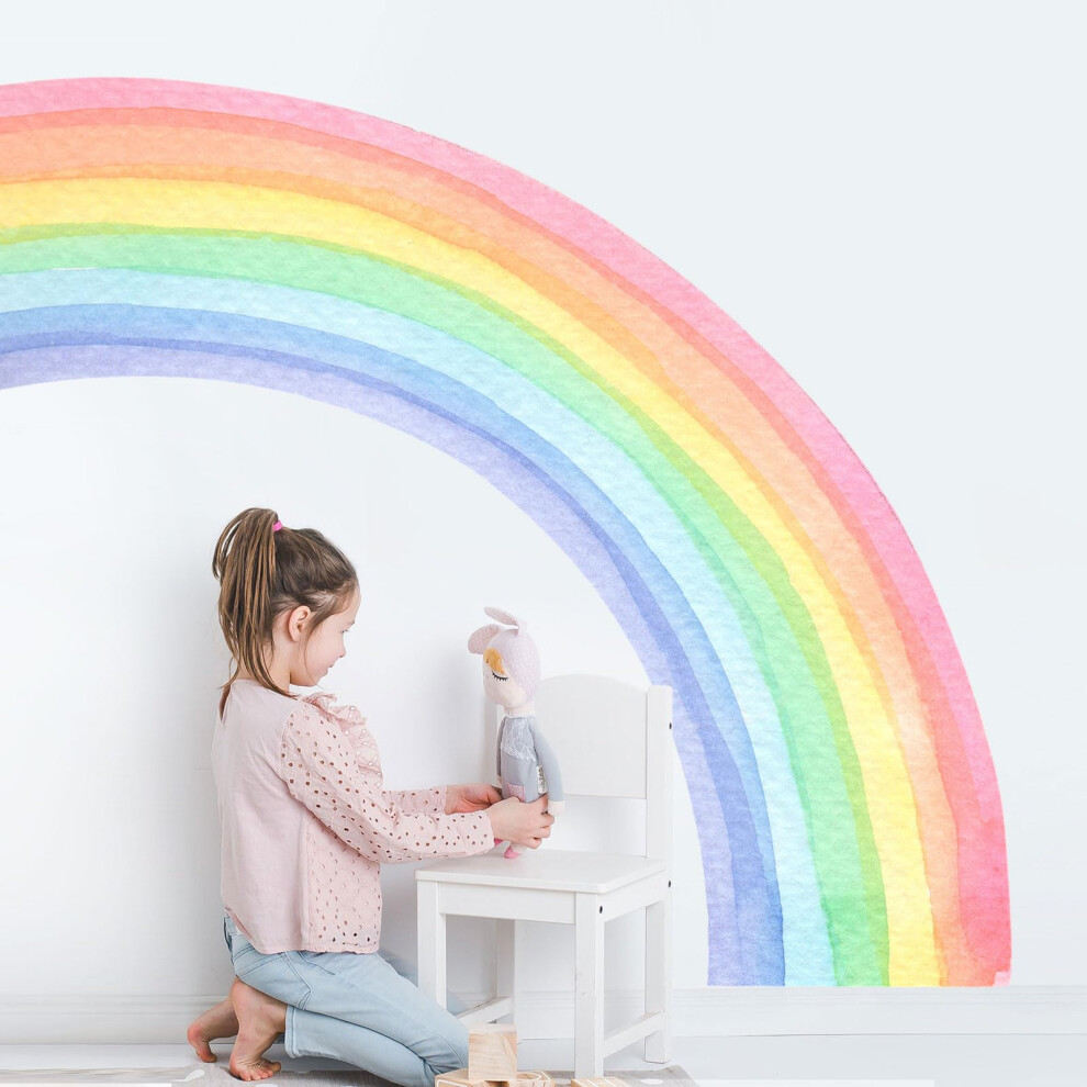 Large Rainbow Wall Decals Watercolor Half Rainbow Wall Mural Stickers Peel And Stick Vinyl Wall Art Decor For Girls Bedroom Kids Nursery Living Room Supzone