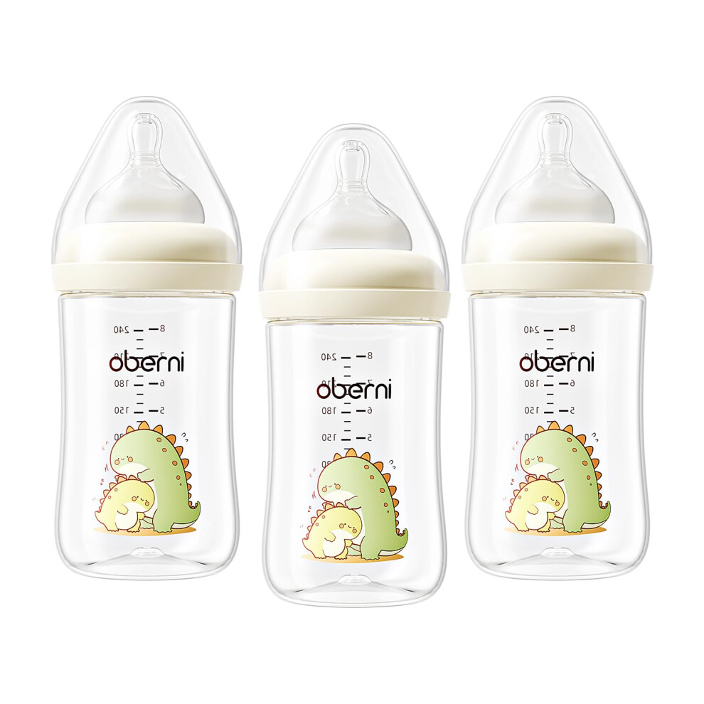 Anti-Colic Baby Bottles, 240Ml / 8Oz Newborn Bottle With Size 2" Medium Flow Breast Like Silicone Teat, 3M+ Breastfed And Milk Feeding, / Beige Oberni
