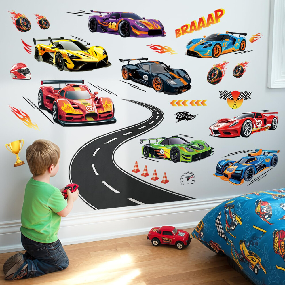 Racing Cars Wall Stickers (105X84cm) – Large Sports Car Decals For Boys Bedroom, Playroom & Nursery Decor (Sg2-2517) Decowall