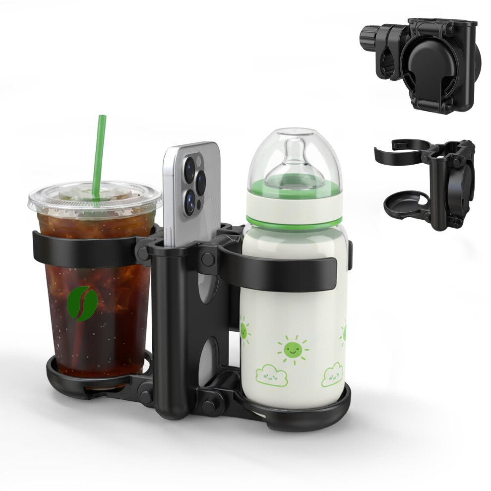 3-In-1 Foldable Pram Cup Holder Universal, 2 Cups With Phone Holder, Drink Coffee Cup Holder For Pushchair, Wheelchair, Buggy, Rollator, Bi Zealsound