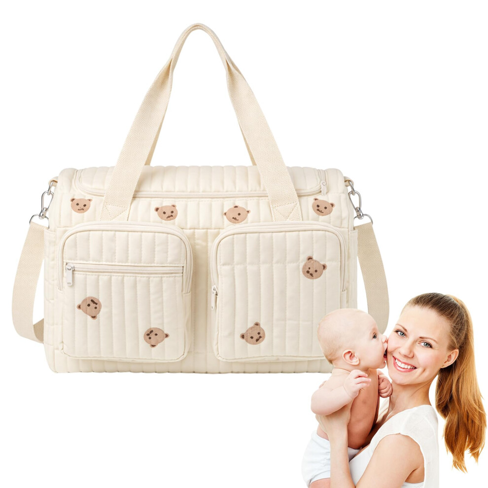Large Capacity Baby Changing Bag - Multi Functional Nursery Storage Baskets, Cotton Changing Bag For Pram, Baby Changing Diaper Tote, Nappy Bag For T Noaya