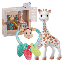 Sophie la girafe Sophiesticated Original Teether with Heart Rattle Gift Set, 100% Natural Rubber Baby Teething Toy, Baby Gift Box Set with Gift Bag a