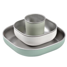 BEABA, Baby Led Weaning Set, Child Meal, Stainless Steel, 3 Pieces, Glass + 2 Plates, Microwave and Dishwasher Safe, Healthy, Sturdy, Lightweight, Un