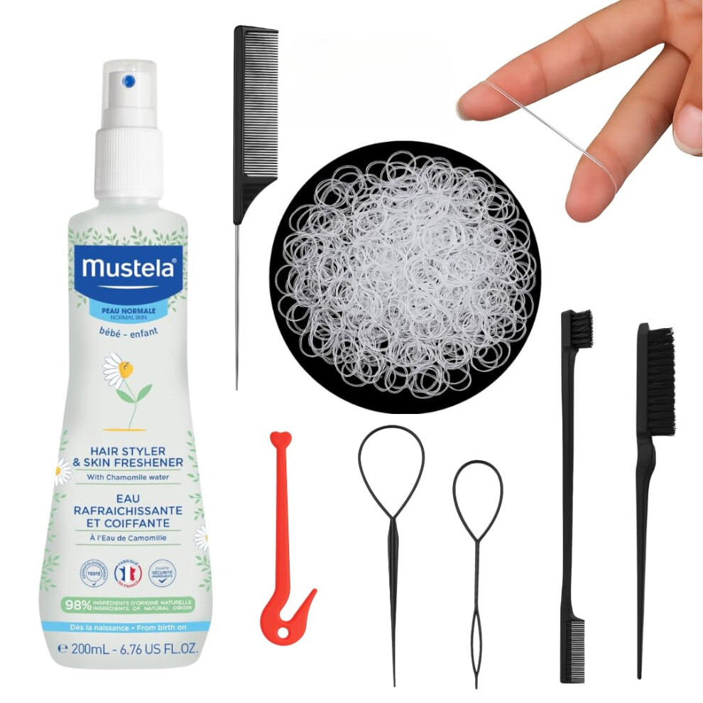 Alimos Baby Hair Styling Kit To Work With Mustela Bébé Hair Styler Skin Freshener 200Ml, 1000 Clear Bands With Tools & Remover, And 3 Combs