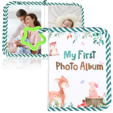 Sesaver Baby Photo Album Soft Book My First Photo Book with Mirror, Toddler Family Memory Books Baby Photos Album Holds 17 6x4" Pictures, Keepsake Gi