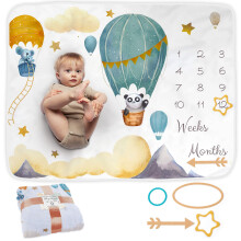 Baby Milestone Blanket | Monthly Photo Mat for Newborn Boy or Girl, Unisex | Balloon Theme | Personalised Baby Shower Present for New Mums | Age Mat