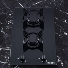 Arebos gas hob 30 cm 2 burners Tempered glass Builtin with cast iron pot