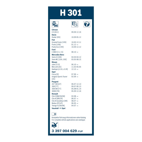 Bosch Bosch Rear Wiper H 301 - Excellent Cleaning Performance - Replacement 2