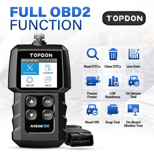 TOPDON AL300, OBD2 Scanner Code Reader, car Auto Diagnostic Tool with Full OBD2 Functions, Engine Fault Code Reader CAN Scan Tool, HD LCD Display Scre 1