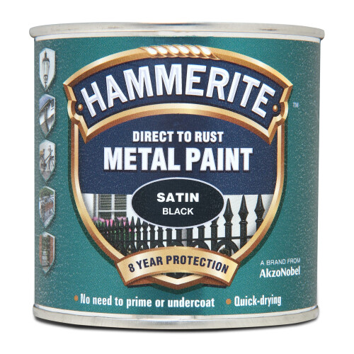 Hammerite Hammerite Direct to Rust Satin Metal Paint - Black - 1