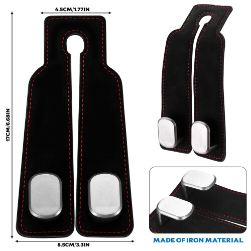 ANBEEISS 4 Pcs Leather Car Seat Back Double Hooks Organiser, Black 1