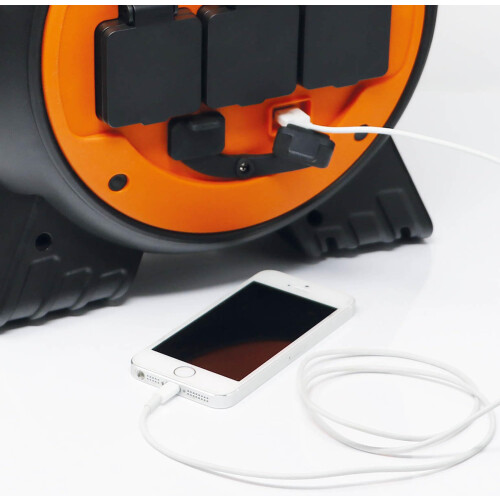 Maypole 230V 10A Mobile Mains Roller Power Unit with USB and Built in 2