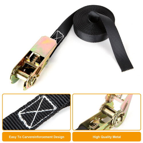 YAYODS Ratchet Tie Down Straps, Black, 4PCS, 2.5cm x 6m 2