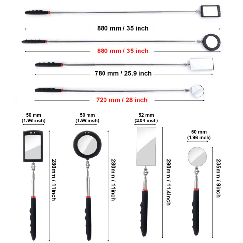 Fpxnb 4PCS Telescoping Inspection Mirror LED Lighted Inspection Mirror 1