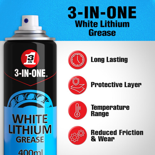 3-IN-ONE White Lithium Grease Spray 400ml, Long Lasting Spray Grease 1