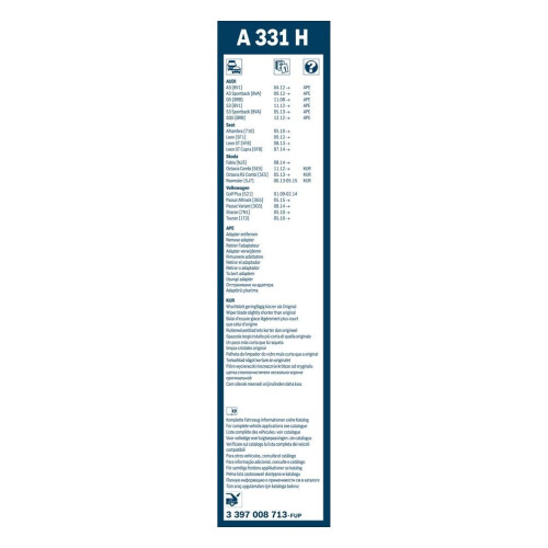 Bosch Bosch Rear Wiper A331H - Excellent Cleaning Performance - Replacement Blade for 2