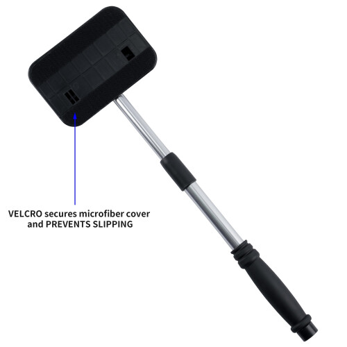 POLYTE Pivoting Extra-long Windshield Glass Cleaning Tool Extendable Aluminum Handle w/3 Premium Microfibre Covers 1