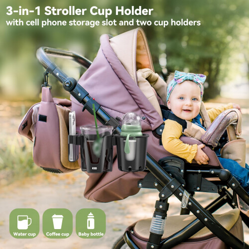 KDD Pram Cup Holder with Phone Holder, Universal Drink Cup Holder, 1