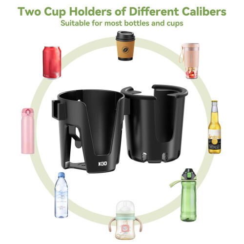 KDD Pram Cup Holder with Phone Holder, Universal Drink Cup Holder, 2