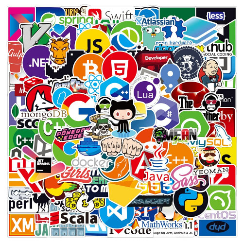 108Pcs Laptop Stickers for Developer Programming Language Include Sticker IT Logo,C++,Python,Linux,Swift,for Geeks,Engineers,Hackers,Geeks,Coders 1