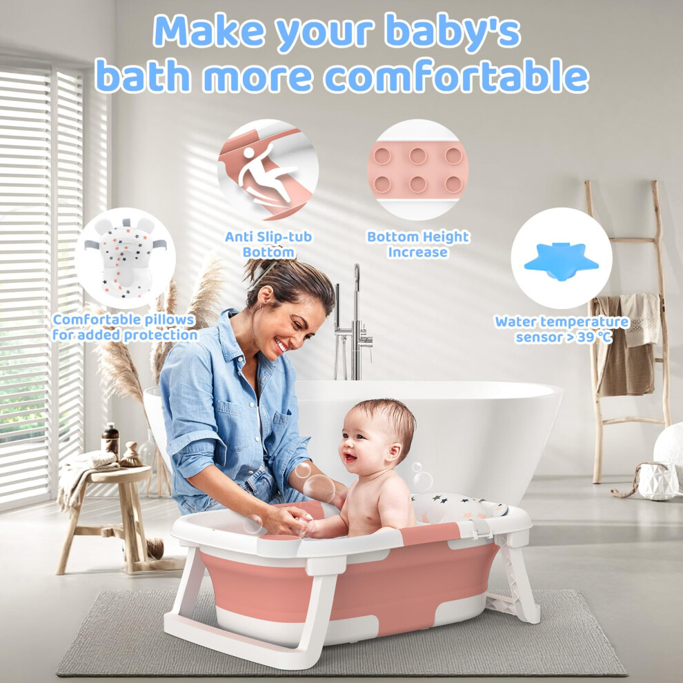 Sweetmirth Baby Bath Tub Essentials Foldable Collapsible Newborn Bathtub With No